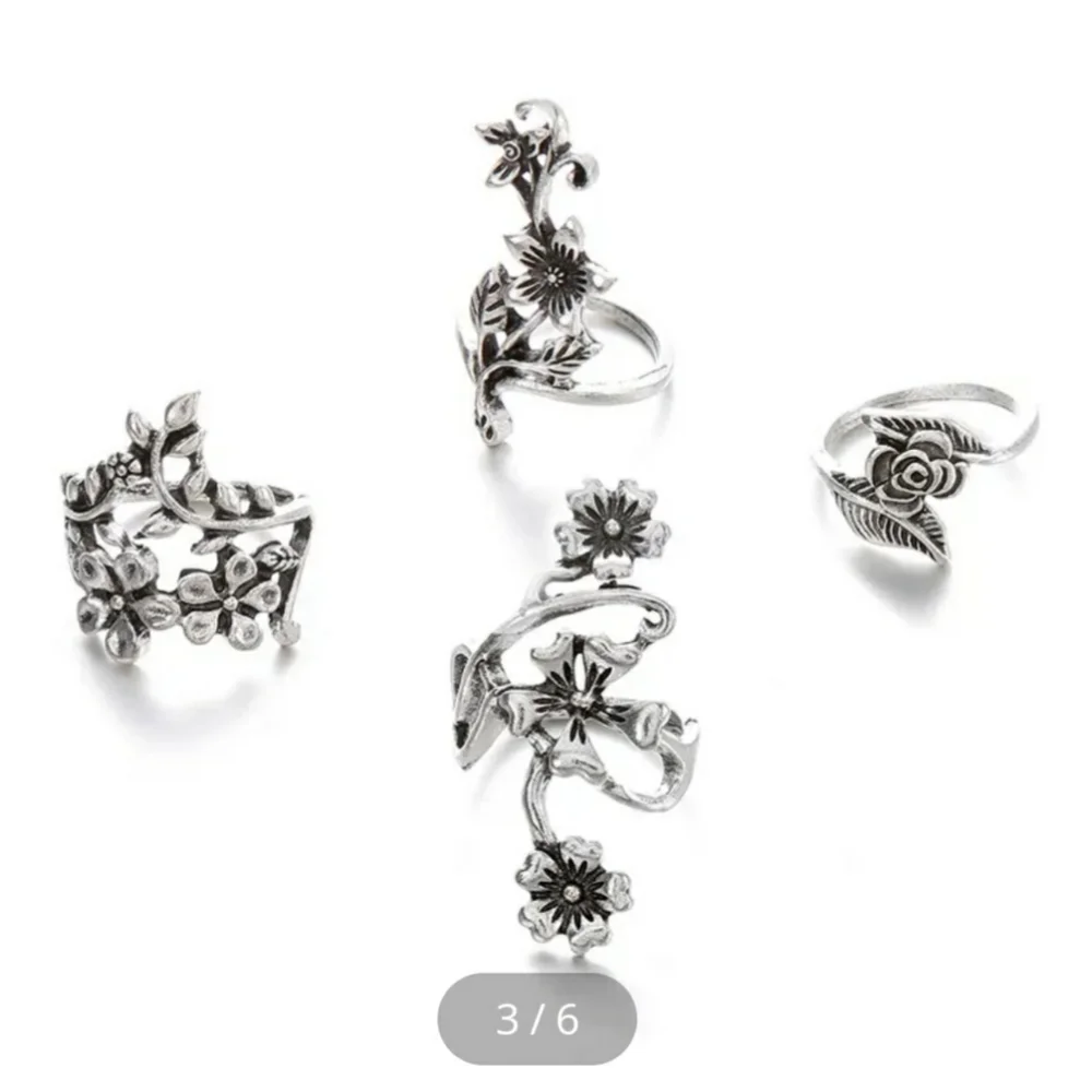Flower Ring Set Silver Tone 4 Rings - Picture 8 of 11